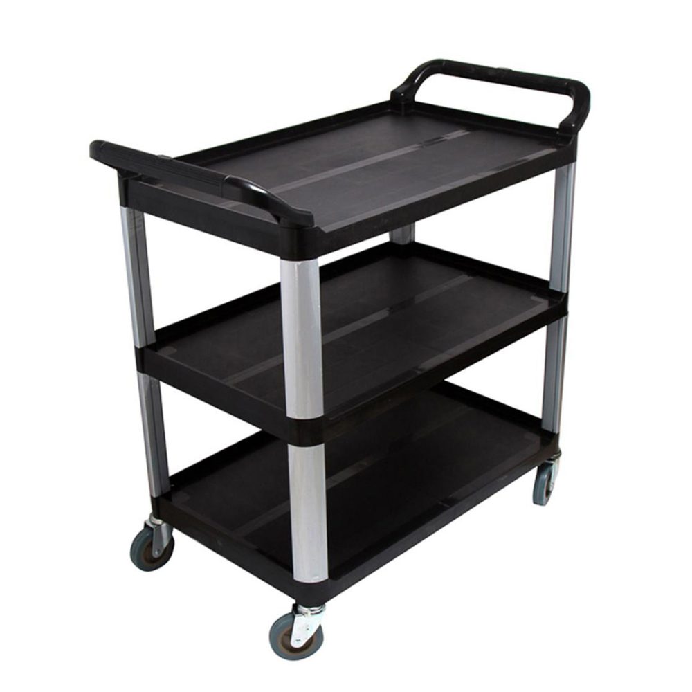 1-SOGA 3 Tier Food 83.5x43x95cm Trolley Food Waste Cart Storage Mechanic Kitchen Black Small