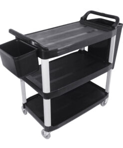 1-SOGA 3 Tier Food Trolley Food Waste Cart With Two Bins Storage Kitchen Black Large
