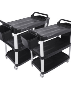 1-SOGA 2X 3 Tier Food Trolley Food Waste Cart w/ 2 Bin Food Utility Kitchen Large