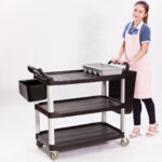 5-SOGA 2X 3 Tier Food Trolley Food Waste Cart w/ 2 Bin Food Utility Kitchen Large
