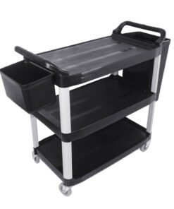 1-SOGA 3 Tier 83x43x95cm Food Trolley Food Waste Cart With Two Bins Storage Kitchen Black Small