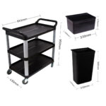 4-SOGA 3 Tier 83x43x95cm Food Trolley Food Waste Cart With Two Bins Storage Kitchen Black Small