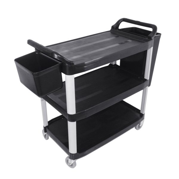 1-SOGA 3 Tier 83x43x95cm Food Trolley Food Waste Cart With Two Bins Storage Kitchen Black Small