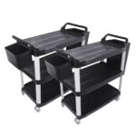 1-SOGA 2X 3 Tier 83x43x95cm Food Trolley Food Waste Cart w/ 2 Bins Storage Kitchen Small