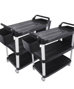 1-SOGA 2X 3 Tier 83x43x95cm Food Trolley Food Waste Cart w/ 2 Bins Storage Kitchen Small