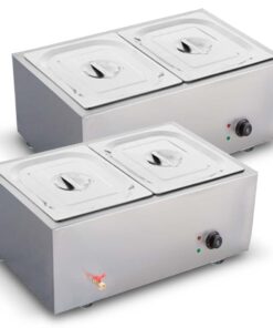 1-SOGA 2X Stainless Steel 2 X 1/2 GN Pan Electric Bain-Marie Food Warmer with Lid
