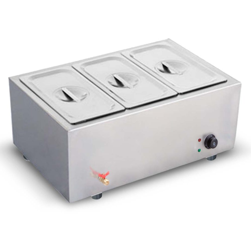 1-SOGA Stainless Steel 3 X 1/2 GN Pan Electric Bain-Marie Food Warmer with Lid