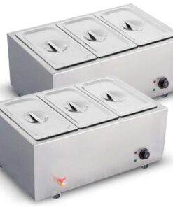 1-SOGA 2X Stainless Steel 3 X 1/2 GN Pan Electric Bain-Marie Food Warmer with Lid