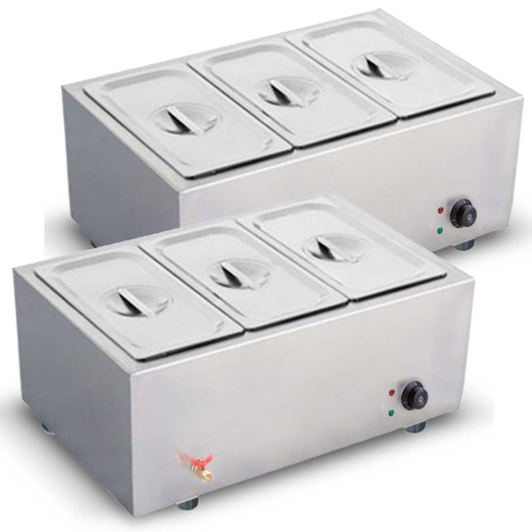 1-SOGA 2X Stainless Steel 3 X 1/2 GN Pan Electric Bain-Marie Food Warmer with Lid