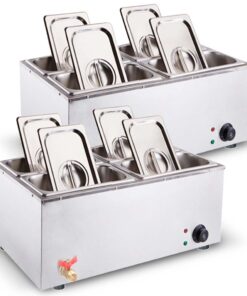 1-SOGA 2X Stainless Steel 4 X 1/2 GN Pan Electric Bain-Marie Food Warmer with Lid
