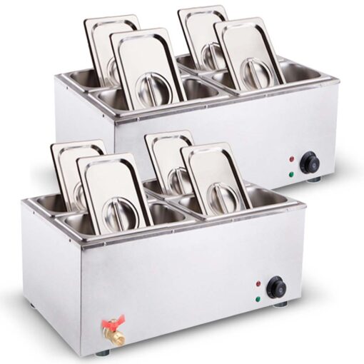 1-SOGA 2X Stainless Steel 4 X 1/2 GN Pan Electric Bain-Marie Food Warmer with Lid