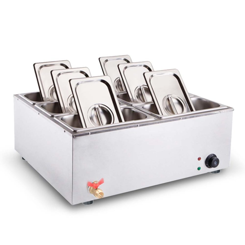 1-SOGA Stainless Steel 6 X 1/3 GN Pan Electric Bain-Marie Food Warmer with Lid