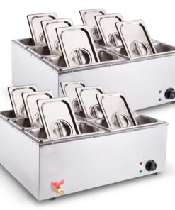 1-SOGA 2X Stainless Steel 6 X 1/3 GN Pan Electric Bain-Marie Food Warmer with Lid