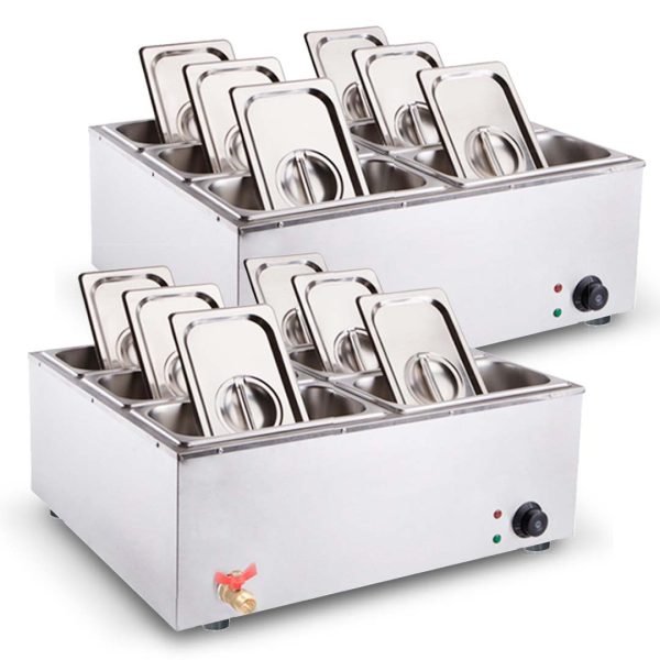 1-SOGA 2X Stainless Steel 6 X 1/3 GN Pan Electric Bain-Marie Food Warmer with Lid