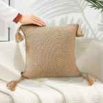 3-SOGA 50CM Light Brown Pillow with Tassel Accents