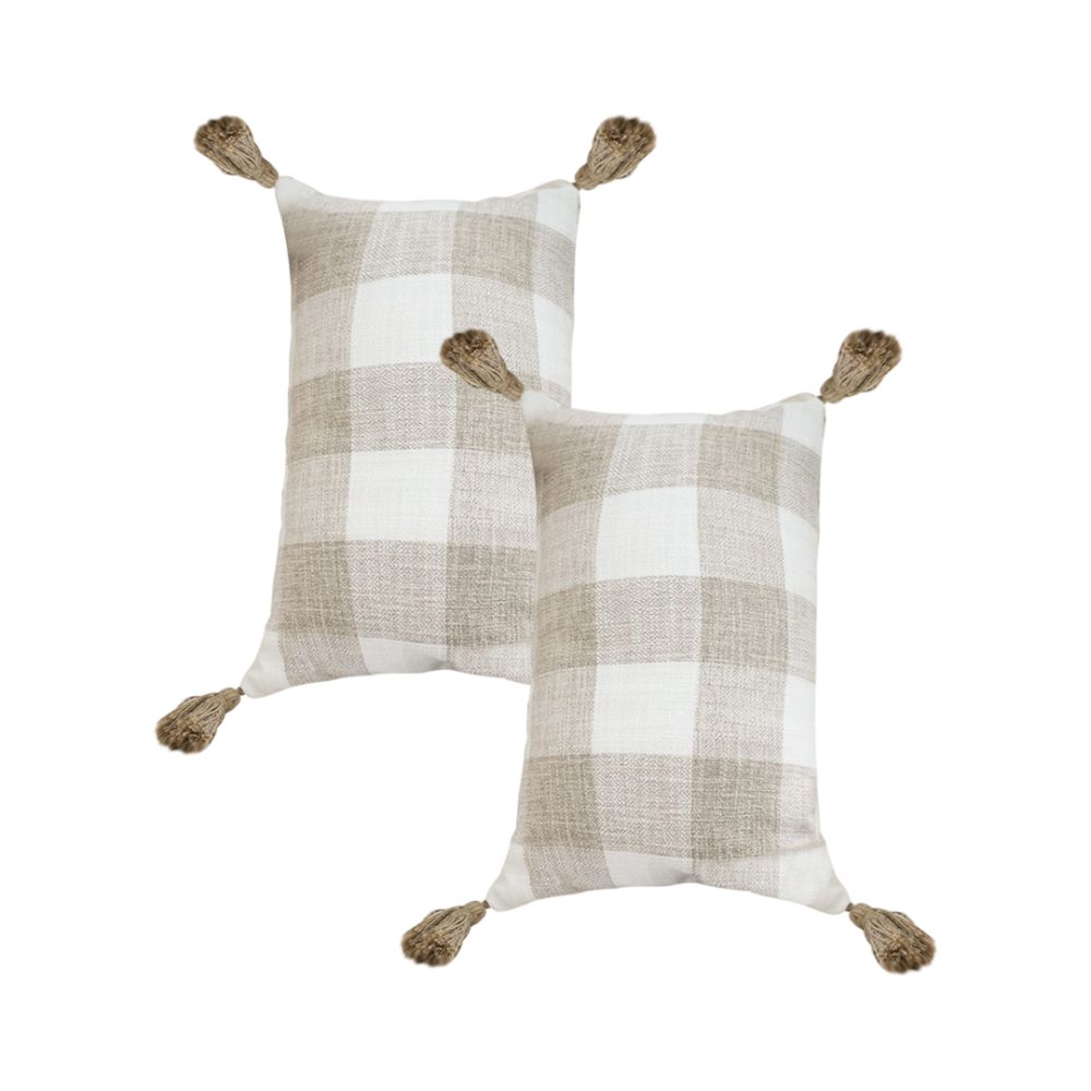 1-SOGA 2X 35CM Pillow Lumbar Cover Decorative Plaid Farmhouse Cushion Throw Pillow