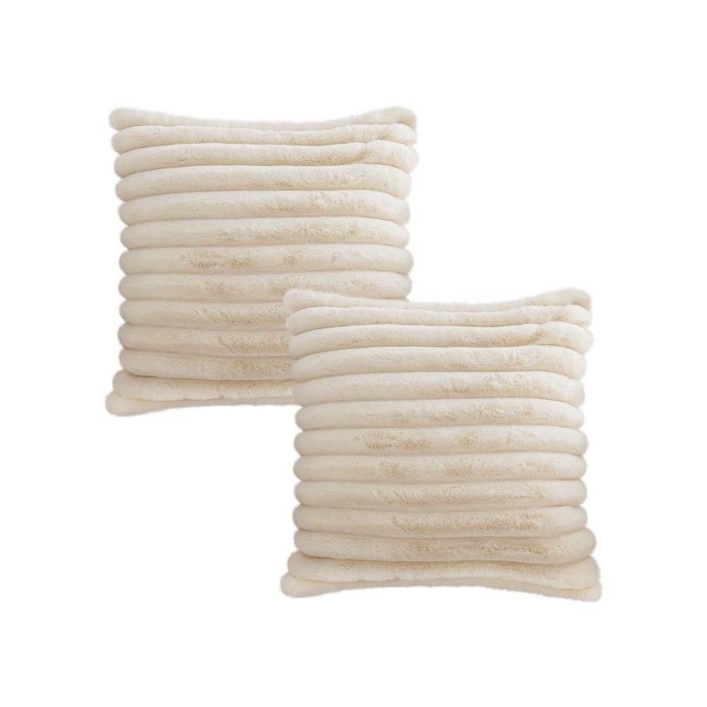 1-SOGA 2X 45cm Fur Faux Rabbit Soft Decorative Covers Pack Cover Plush Off White Throw Pillow