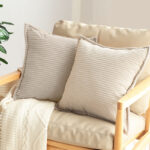 6-SOGA 45cm Beige Warm Wood Tone & Wabi-sabi Striped Corduroy Square Throw Pillow