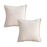 1-SOGA 2X 45cm Beige Warm Wood Tone & Wabi-sabi Striped Corduroy Square Throw Pillow