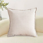 3-SOGA 2X 45cm Beige Warm Wood Tone & Wabi-sabi Striped Corduroy Square Throw Pillow