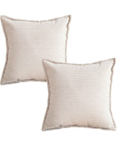 1-SOGA 2X 45cm Beige Warm Wood Tone & Wabi-sabi Striped Corduroy Square Throw Pillow