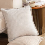 4-SOGA 2X 45cm Beige Warm Wood Tone & Wabi-sabi Striped Corduroy Square Throw Pillow