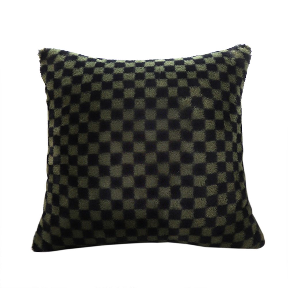 1-SOGA 45cm Urban Light Luxury Pillow Dark Night Green Checkered Square Throw Pillow