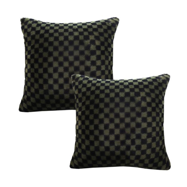 1-SOGA 2X 45cm Urban Light Luxury Pillow Dark Night Green Checkered Square Throw Pillow