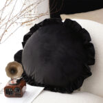 2-SOGA 45cm Butterfly Black Vintage Lotus Leaf Edge Round Throw Pillow