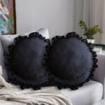 4-SOGA 45cm Butterfly Black Vintage Lotus Leaf Edge Round Throw Pillow