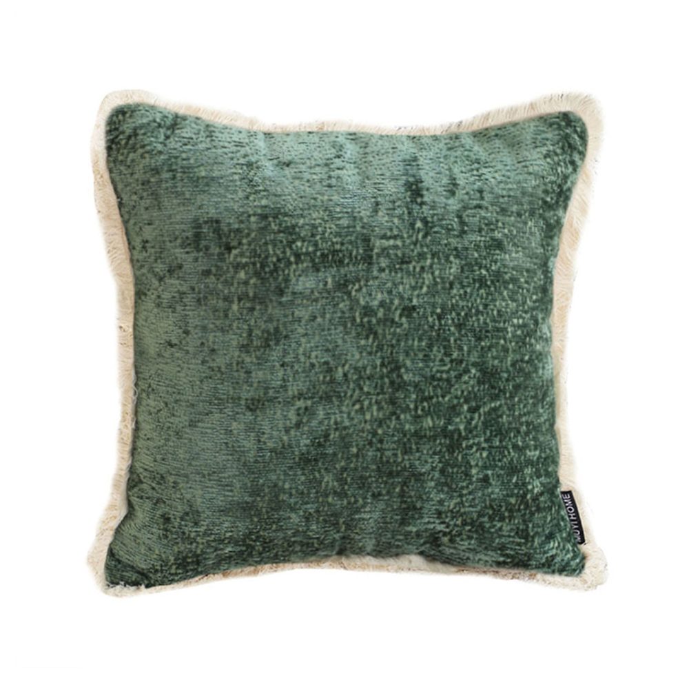 1-SOGA 45cm Jade Green Home aesthetic chenille texture tassel square Throw Pillow