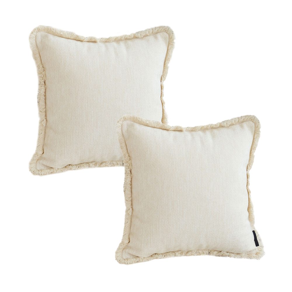 1-SOGA 2X 45cm Creamy White Home Aesthetic Chenille Texture Tassel Square Throw pillow