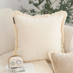 4-SOGA 2X 45cm Creamy White Home Aesthetic Chenille Texture Tassel Square Throw pillow