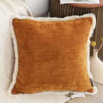2-SOGA 45cm Home Aesthetic Chenille Texture Tassel Square Sunset Orange Throw Pillow