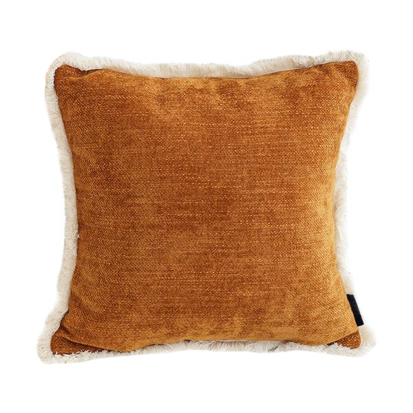 1-SOGA 45cm Home Aesthetic Chenille Texture Tassel Square Sunset Orange Throw Pillow