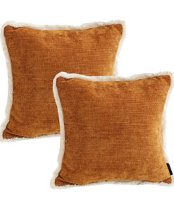 1-SOGA 2X 45cm Home Aesthetic Chenille Texture Tassel Square Sunset Orange Throw Pillow