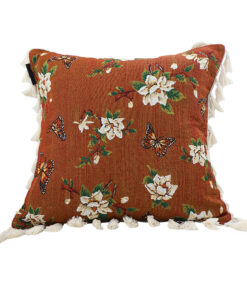 1-SOGA 45cm French Vintage Butterfly and Flower Tassel with Caramel Color Throw Pillow