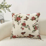 3-SOGA 45cm Creamy White French Vintage Butterfly Loves Flowers Tassel Throw Pillow