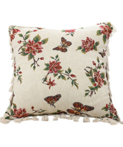 1-SOGA 45cm Creamy White French Vintage Butterfly Loves Flowers Tassel Throw Pillow