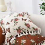 6-SOGA 45cm Creamy White French Vintage Butterfly Loves Flowers Tassel Throw Pillow