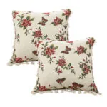 1-SOGA 2X 45cm Creamy White French Vintage Butterfly Loves Flowers Tassel Throw Pillow