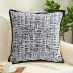 3-SOGA 45cm Vintage Leopard Print Sofa Black & White Grid Wide Edge Square Throw Pillow