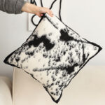 6-SOGA 2X 45cm Light Vintage Leopard Print Black & White Ink Splatter Wide-Edge SquareThrow Pillow