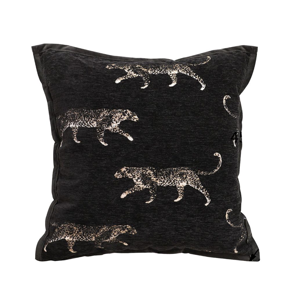 1-SOGA 45cm Light Luxury Vintage Leopard Print Square Black Throw Pillow