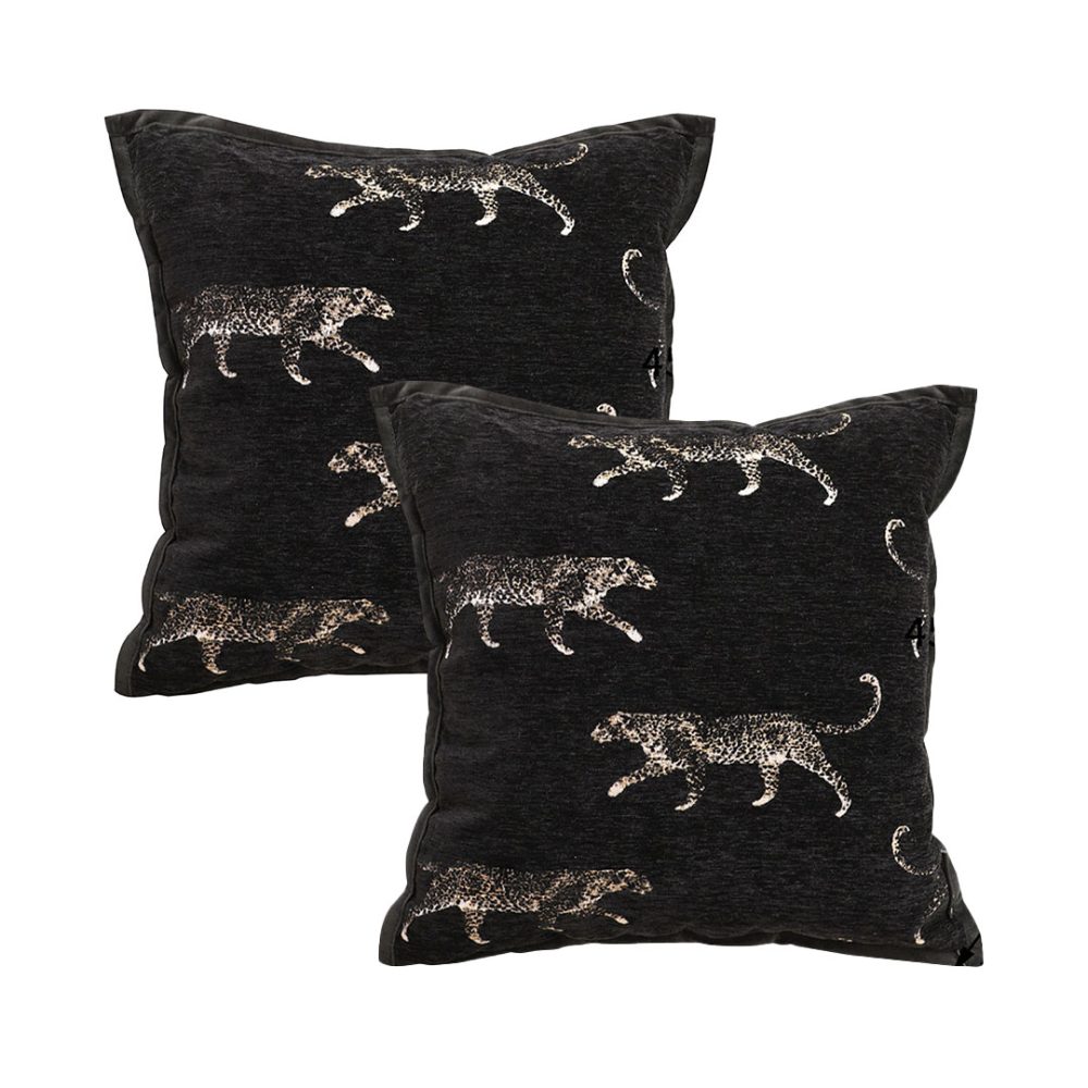 1-SOGA 2X 45cm Light Luxury Vintage Leopard Print Square Black Throw Pillow