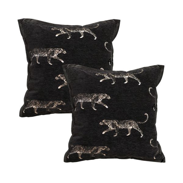 1-SOGA 2X 45cm Light Luxury Vintage Leopard Print Square Black Throw Pillow