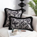 6-SOGA 35cm Vintage Black Pillowcase Set Black Herringbone Pattern Lumbar Throw Pillow