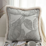 2-SOGA 45cm Wabi-sabi Raised Embroidery Leaf & Square Throw Pillow