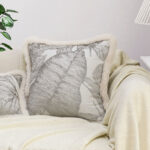 3-SOGA 45cm Wabi-sabi Raised Embroidery Leaf & Square Throw Pillow