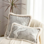 6-SOGA 2X 45cm Wabi-sabi Raised Embroidery Leaf & Square Throw Pillow